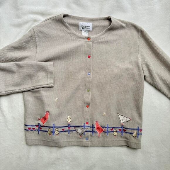 Vintage Chicken Embroidery Cardigan Farmer - Picture 1 of 8